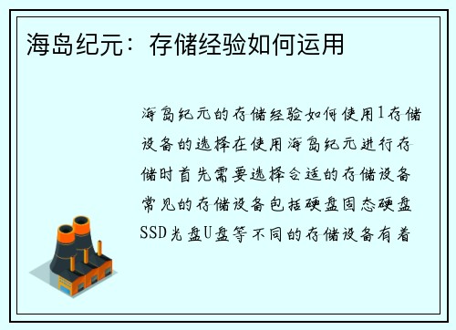 海岛纪元：存储经验如何运用